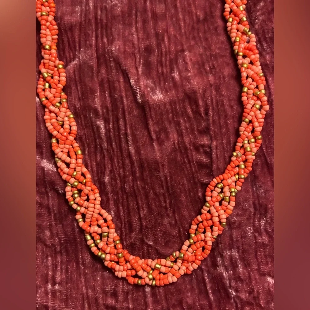 🏝️ Braided Coral Seed Bead 36” Necklace #9263 - Picture 4 of 6